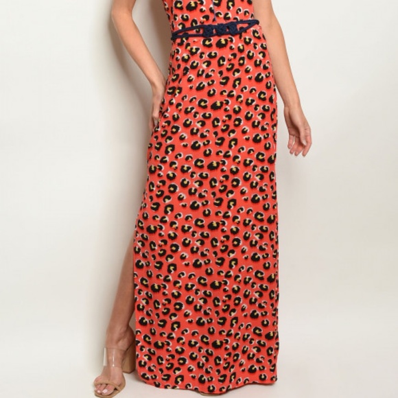 Coral Open Back Animal Print Maxi Dress - Picture 4 of 9